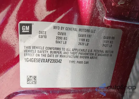 2010 Buick Lacrosse Cxs from USA, damaged, VIN 1G4GE5EVXAF239342